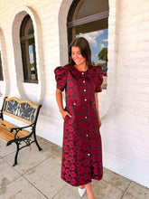 Load image into Gallery viewer, Take A Moment Burgundy Jacquard Midi Dress