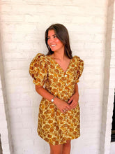 Load image into Gallery viewer, Poppy Love Gold Jacquard Dress