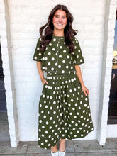 Load image into Gallery viewer, Fall Festivals Olive Polka Dot Skirt