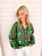 Load image into Gallery viewer, Queen Of Sparkles Green 3D Holly &amp; Peppermint Cardigan