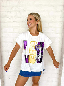 Queen Of Sparkles LSU Metallic Icon Tee