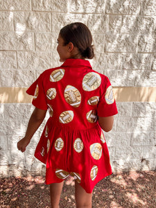 Queen Of Sparkles Red & Gold Football Romper