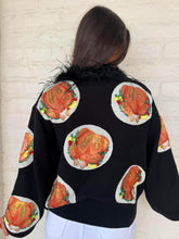 Load image into Gallery viewer, Queen Of Sparkles Turkey On Plates Feather Neck Cardigan