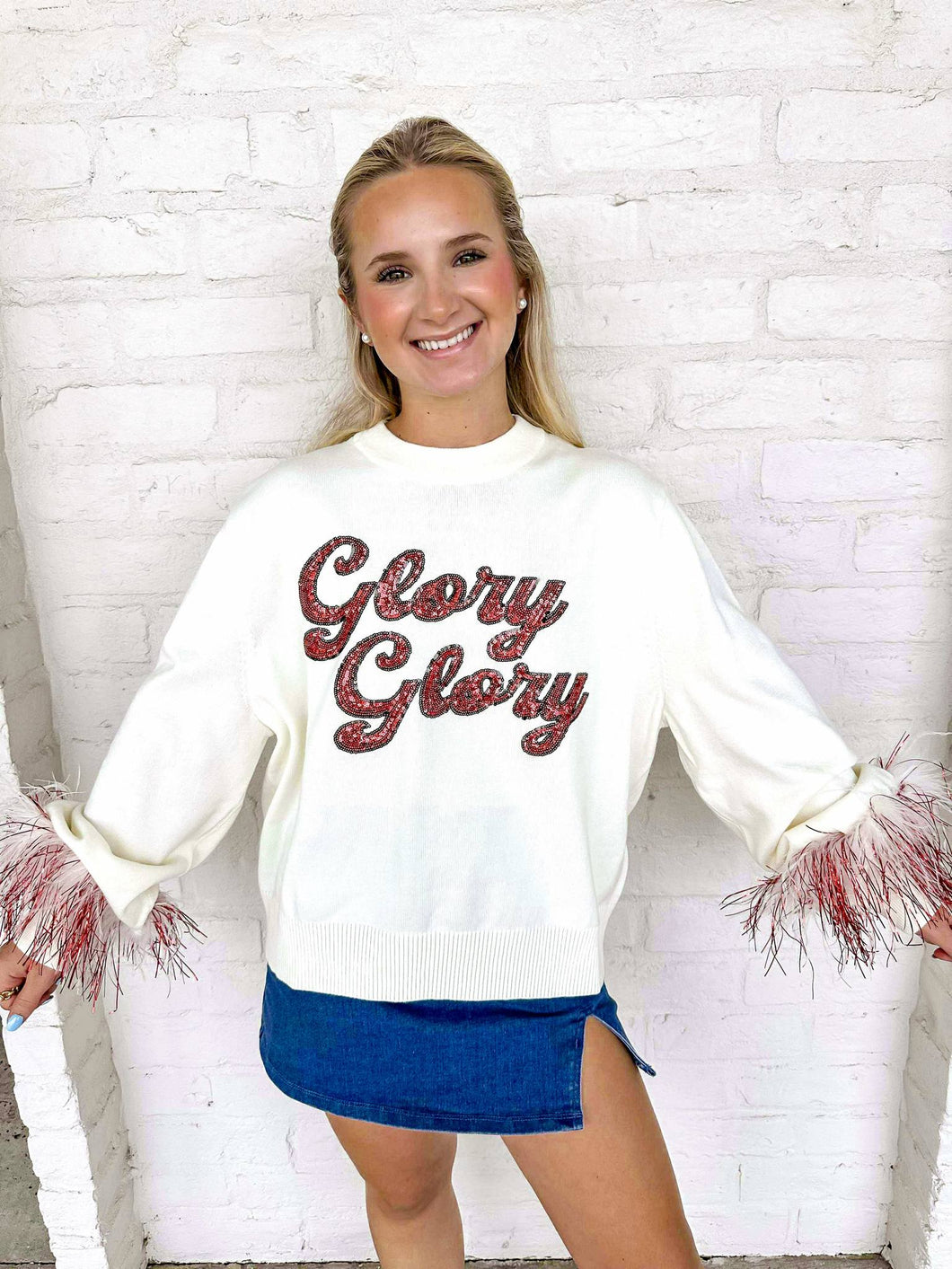 Queen Of Sparkles UGA Feather Sleeve Sweater