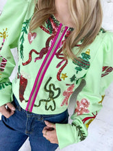 Load image into Gallery viewer, Queen Of Sparkles Green Christmas Icon Zip Up Top