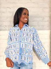 Load image into Gallery viewer, Queen Of Sparkles Blue &amp; White Nola Stripe Tiles Top