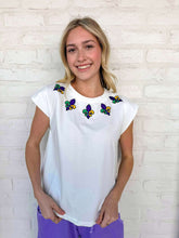 Load image into Gallery viewer, Fleur De Lis Mardi Gras Collar Ivory Sweater Top