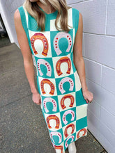 Load image into Gallery viewer, Queen Of Sparkles Teal Checkered Horse Shoe Dress