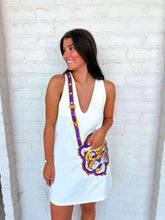Load image into Gallery viewer, Queen Of Sparkles LSU Crossbody Functioning Purse Tank Dress