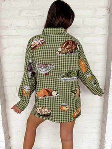 Queen Of Sparkles Green Plaid Thanksgiving Icons Button Up Dress