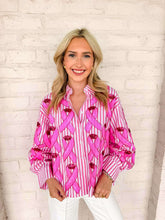 Load image into Gallery viewer, Queen Of Sparkles Pink Striped Cotton Breast Cancer Top
