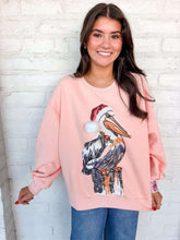 Load image into Gallery viewer, Queen Of Sparkles Pink Pelican in Santa Hat Sweatshirt