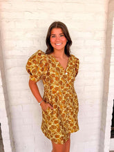 Load image into Gallery viewer, Poppy Love Gold Jacquard Dress