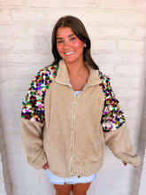 Load image into Gallery viewer, Queen Of Sparkles Ivory Multi Paulette Zip Up Fleece