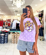 Load image into Gallery viewer, Jordan Amanda Adult Purple Tiger Head Polka Dot Top