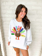Load image into Gallery viewer, Queen Of Sparkles Grey Rainbow Flower Turkey Sweatshirt