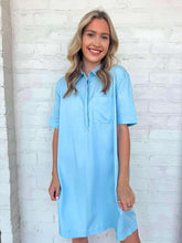 Load image into Gallery viewer, Brunch Date Light Denim Shirt Dress