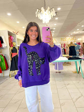 Load image into Gallery viewer, Queen Of Sparkles Purple &amp; Black Sequin Flower Cat Sweatshirt