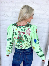 Load image into Gallery viewer, Queen Of Sparkles Green Christmas Icon Zip Up Top