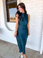 Load image into Gallery viewer, Good To Know Dark Green Satin Dress