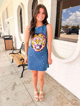 Load image into Gallery viewer, Queen Of Sparkles LSU Scattered
Jewel Denim Sequin Mascot Tank Dress