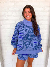 Load image into Gallery viewer, Queen Of Sparkles Blue Sequin Tiger Print QOS Card Mock Neck Sweatshirt