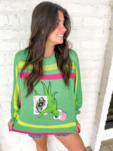 Load image into Gallery viewer, Queen Of Sparkles Green &amp; Pink Hand Holding QOS Card Sweater