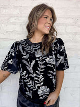 Load image into Gallery viewer, Tell Me More Floral Sequin Black Top