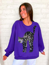 Load image into Gallery viewer, Queen Of Sparkles Purple &amp; Black Sequin Flower Cat Sweatshirt