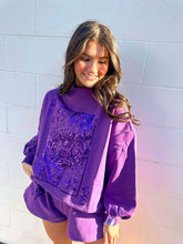 Load image into Gallery viewer, Queen Of Sparkles Purple QOS Card Mock Neck Sweatshirt