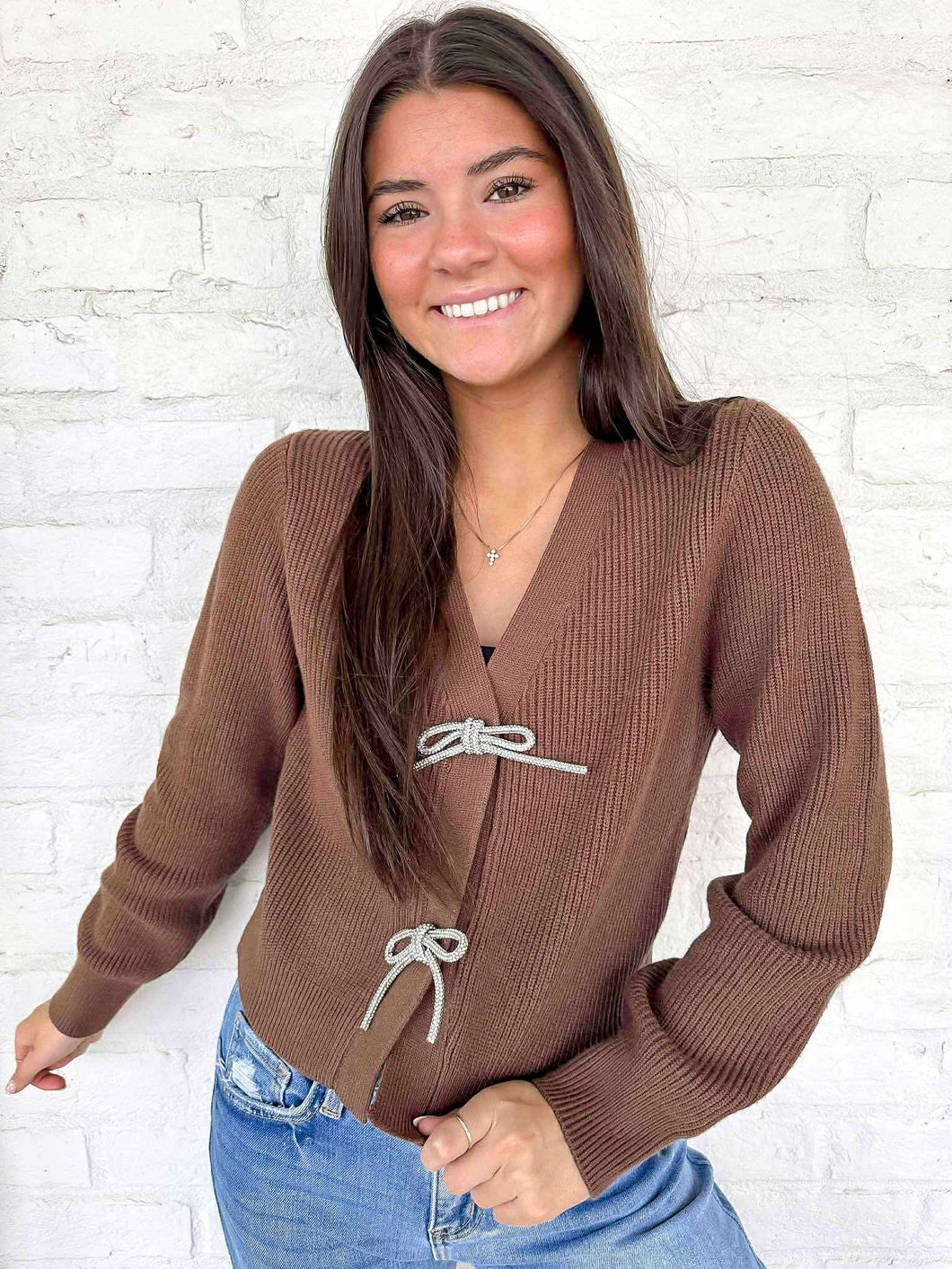 In Good Care Brown Bow Cardigan