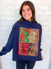 Load image into Gallery viewer, Queen Of Sparkles Navy Plaid Metallic Queen Card Mockneck Sweatshirt