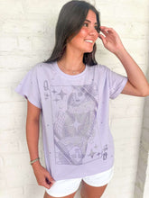 Load image into Gallery viewer, Queen Of Sparkles Lavender Scattered Jewel QOS Card Logo Tee