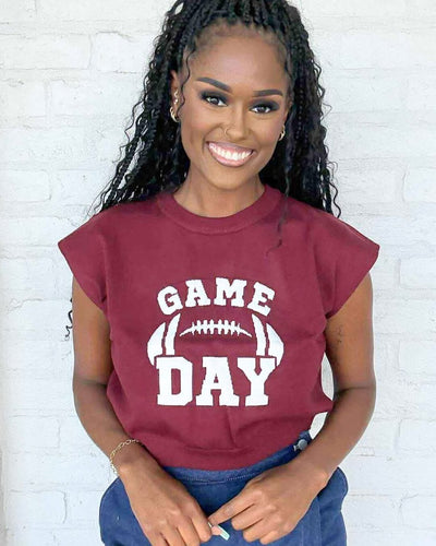 Game Day Excitement Garnet Top