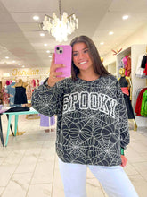 Load image into Gallery viewer, Queen Of Sparkles Black &amp; White Spider Web Spooky Sweatshirt