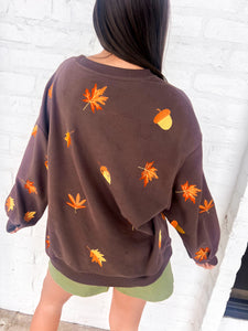 Queen Of Sparkles Brown Turkey & Leaves Sweatshirt