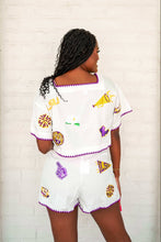 Load image into Gallery viewer, Queen Of Sparkles LSU Mini Embroidered Edge Cotton Shorts