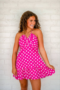 Save My Life Pink Polka Dot Dress
