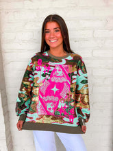 Load image into Gallery viewer, Queen Of Sparkles Mint Sequin Camo Queen Card Sweatshirt