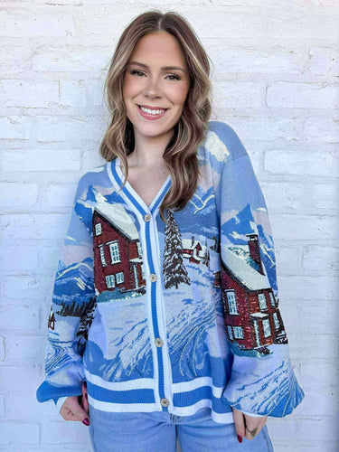 Queen Of Sparkles Blue & White Snow Town Cardigan