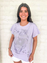 Load image into Gallery viewer, Queen Of Sparkles Lavender Scattered Jewel QOS Card Logo Tee