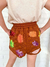Load image into Gallery viewer, Queen Of Sparkles Brown Multi Leaf Quilted Shorts