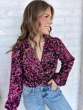 Load image into Gallery viewer, Hoping You Stay Magenta Sequin Top