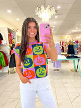 Load image into Gallery viewer, Queen Of Sparkles Multi Checkered Pumpkin Knit Top