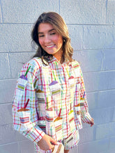 Load image into Gallery viewer, Queen Of Sparkles Rainbow Plaid Daiquiri Button Up