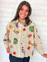 Load image into Gallery viewer, Queen Of Sparkles Beige Striped Thanksgiving Icon Button Up