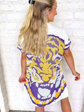Load image into Gallery viewer, Queen Of Sparkles Licensed LSU Oversized Mascot Tee Dress