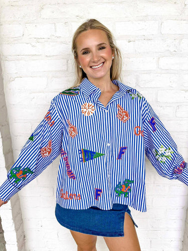 Queen Of Sparkles Florida Mini Icon Striped Button Down