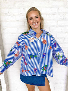 Queen Of Sparkles Florida Mini Icon Striped Button Down