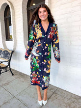 Load image into Gallery viewer, Queen Of Sparkles Navy Knit Christmas Cowboy Boot Midi Dress